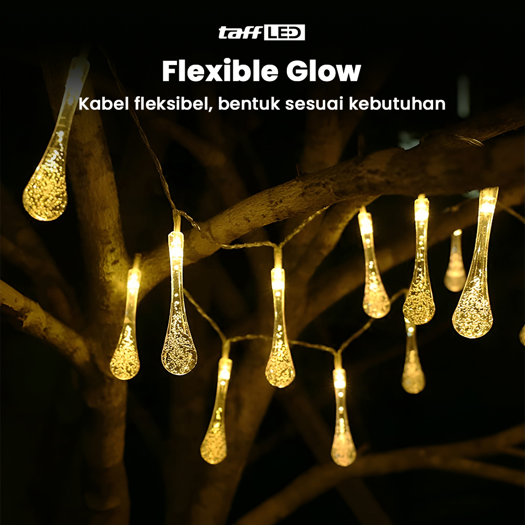 TaffLED Lampu Hias String Lights Raindrop Solar 30LED 6.5M Warm White - SP030 Gambar produk TaffLED Lampu Hias String Lights Raindrop Solar 30LED 6.5M Warm White - SP030