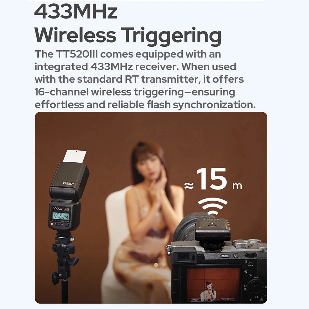Gambar produk Godox Flash Camera Wireless 433MHz Adjustable Head 5600K - TT520III THINKLITE