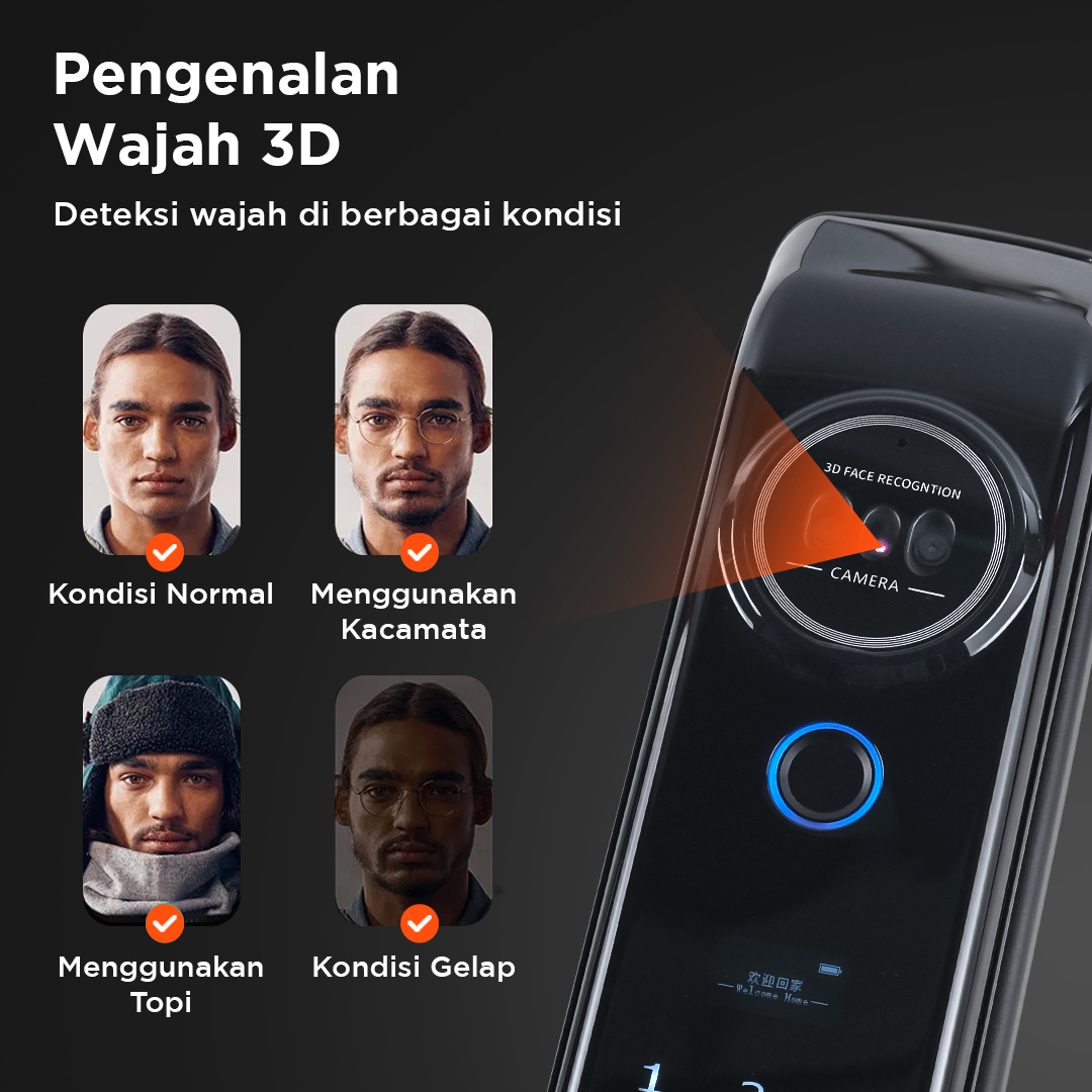 Glomarket Smart Door Lock Fingerprint Face Recognition Eques Intercom - B02RL-DJ Gambar produk Glomarket Smart Door Lock Fingerprint Face Recognition Eques Intercom - B02RL-DJ