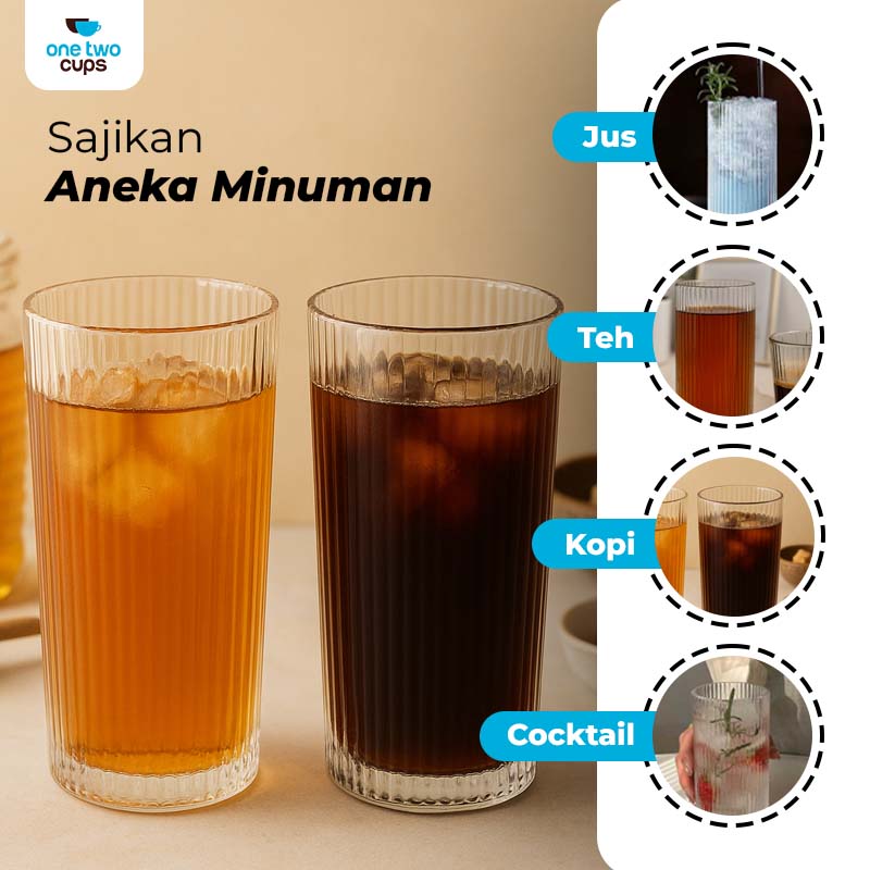 One Two Cups Gelas Kaca Aesthetic Kopi Teh Simple Stripe Glass 370ml - IN-34 Gambar produk One Two Cups Gelas Kaca Aesthetic Kopi Teh Simple Stripe Glass 370ml - IN-34