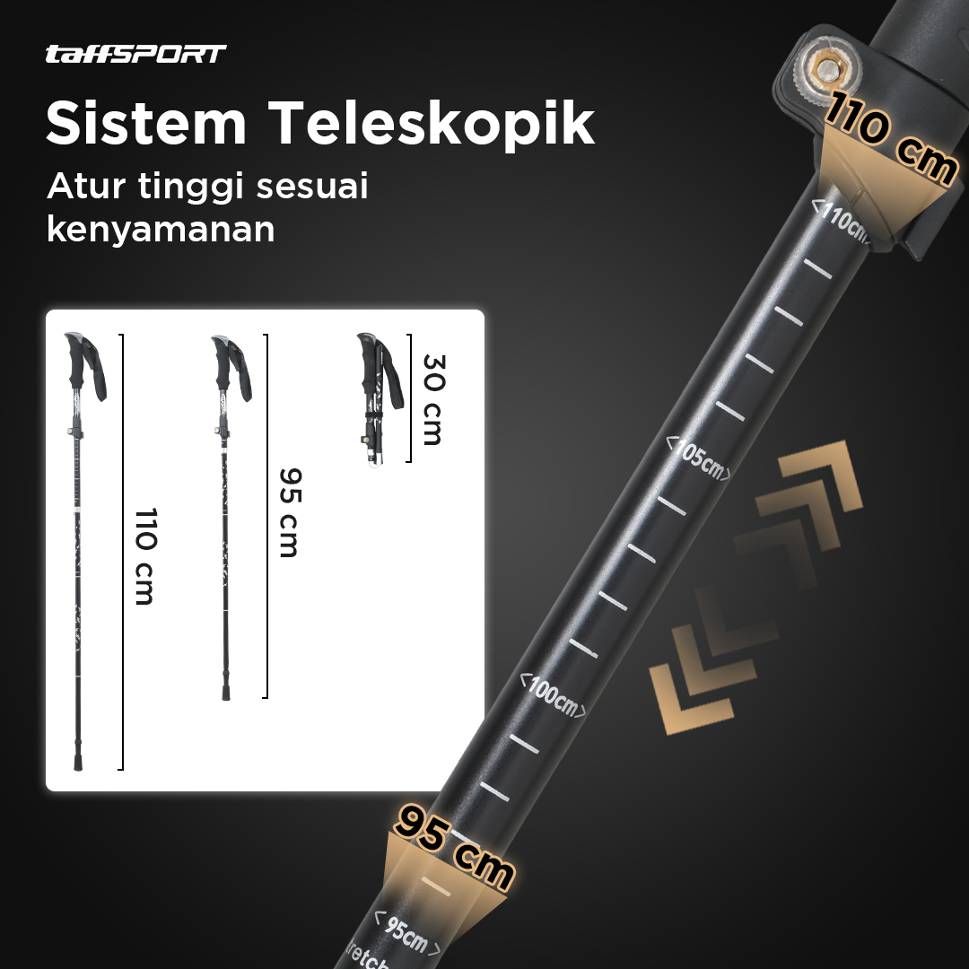 TaffSPORT Tongkat Hiking Lipat Trekking Pole Aluminium Alloy 110cm - 101 Gambar produk TaffSPORT Tongkat Hiking Lipat Trekking Pole Aluminium Alloy 110cm - 101