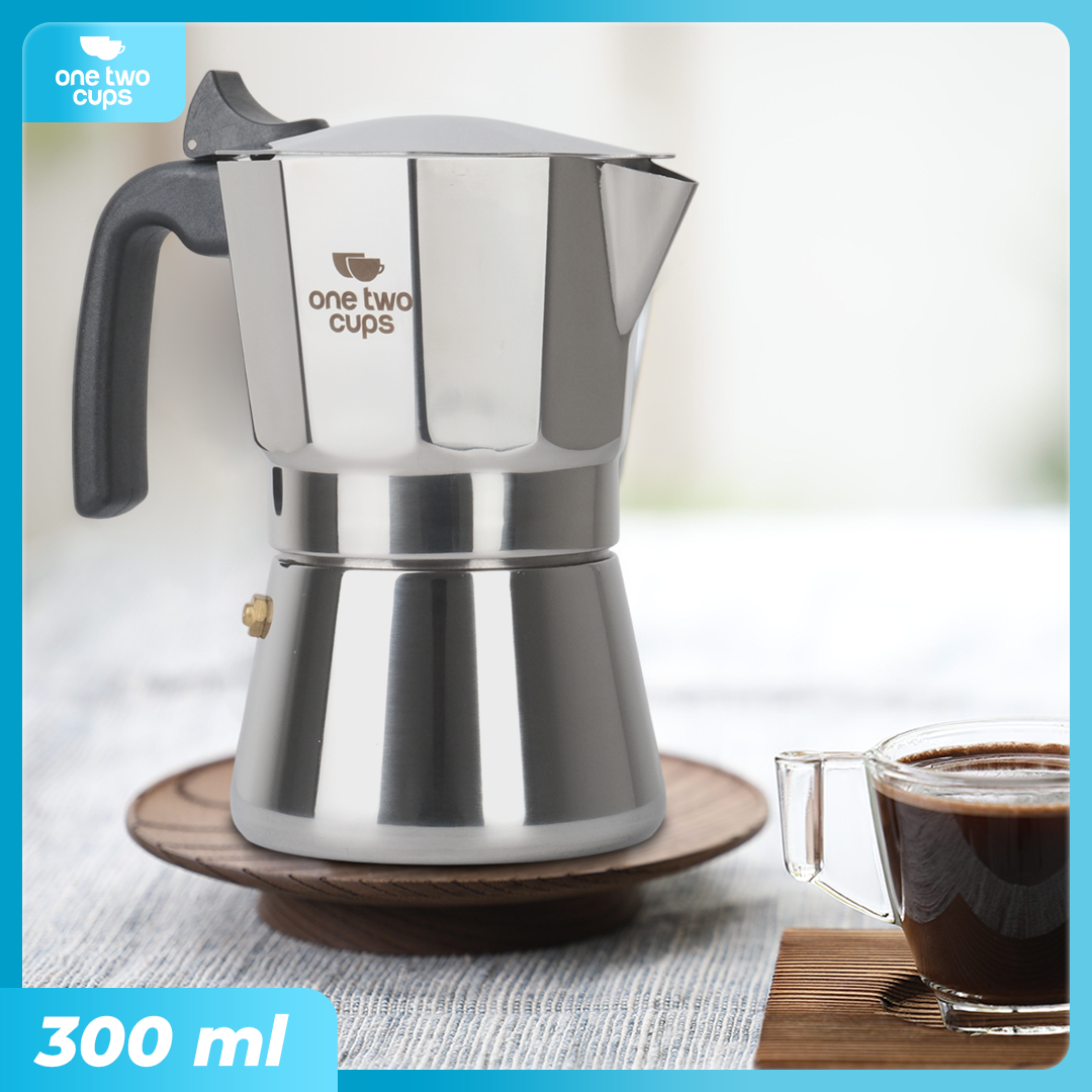 One Two Cups Moka Pot Italian Espresso Coffee Maker Stainless Steel 300ml - W-767 Gambar produk One Two Cups Moka Pot Italian Espresso Coffee Maker Stainless Steel 300ml - W-767