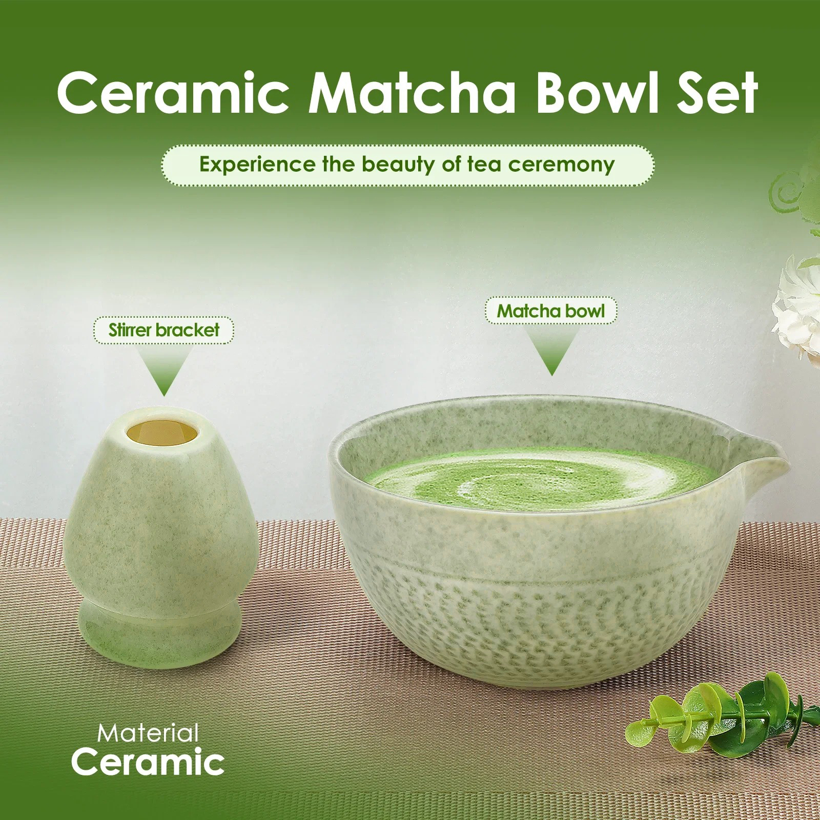 Willstar Matcha Set Kit Chawan Chasen Stand Ceramic 500ml 2 PCS - WS-502 Gambar produk Willstar Matcha Set Kit Chawan Chasen Stand Ceramic 500ml 2 PCS - WS-502