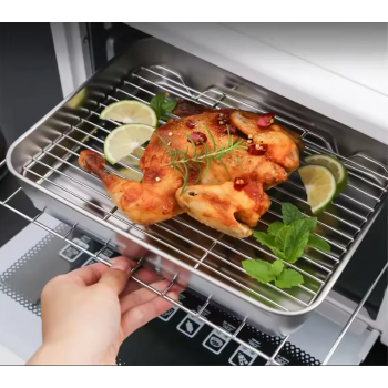 Eggy Loyang Nampan Tray Grill Pan Oven Stainless 430 with Mesh Frame 31x24x5cm - EG35 Gambar produk Eggy Loyang Nampan Tray Grill Pan Oven Stainless 430 with Mesh Frame 31x24x5cm - EG35