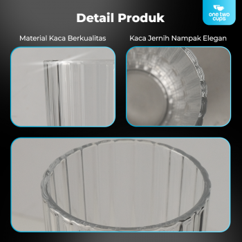 Gambar produk One Two Cups Gelas Kaca Aesthetic Kopi Teh Simple Striped Glass 302ml - J15