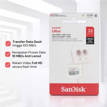 Gambar produk SanDisk Ultra microSDHC/SDXC UHS-I Class 10 100MB/s 32GB - SDSQUNR