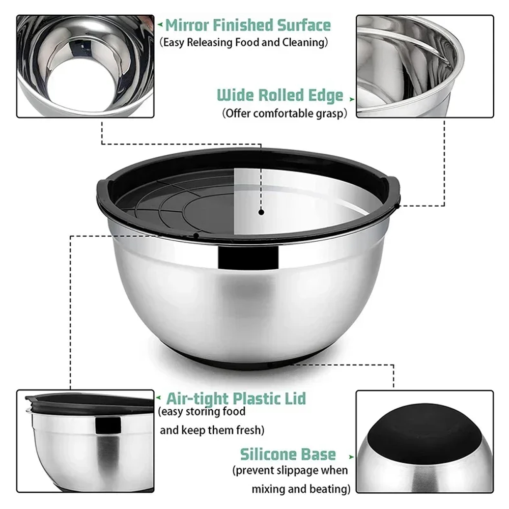 Gambar produk MEJIMA Baskom Stainless Steel 201 Mixing Bowl Anti Slip Bottom Lid 28cm - MJ-201