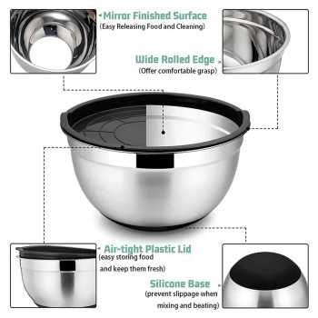 Gambar produk MEJIMA Baskom Stainless Steel 201 Mixing Bowl Anti Slip Bottom Lid 28cm - MJ-201