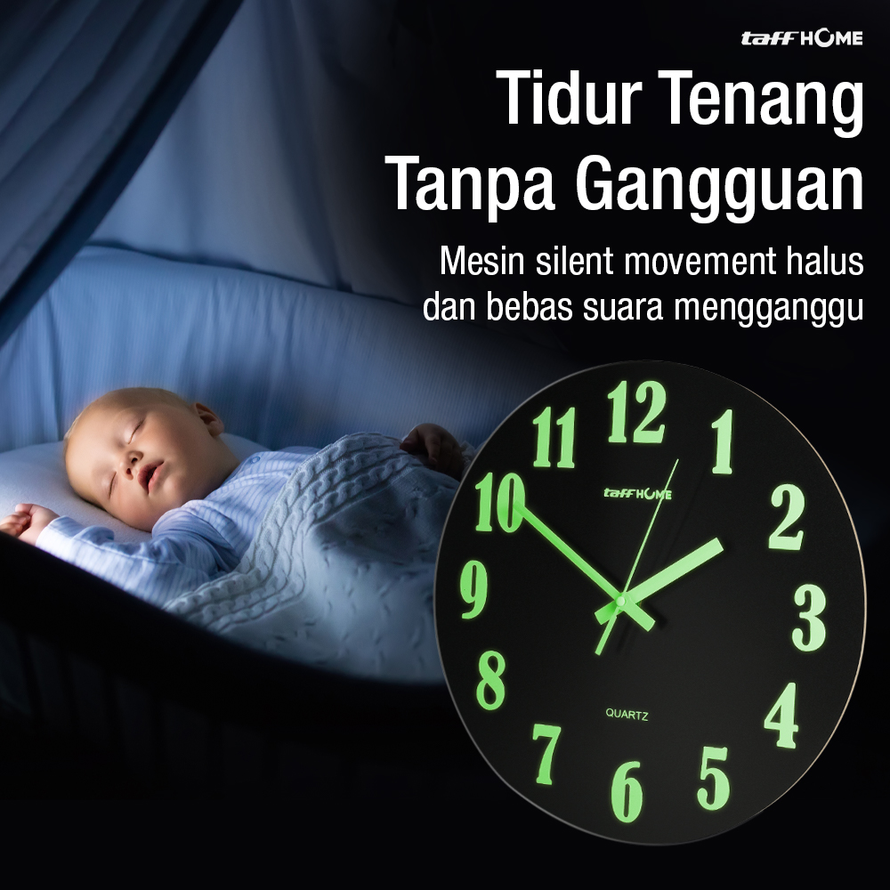 TaffHOME Jam Dinding Bulat Quartz Luminous Glow in The Dark 30cm - Win30 Gambar produk TaffHOME Jam Dinding Bulat Quartz Luminous Glow in The Dark 30cm - Win30