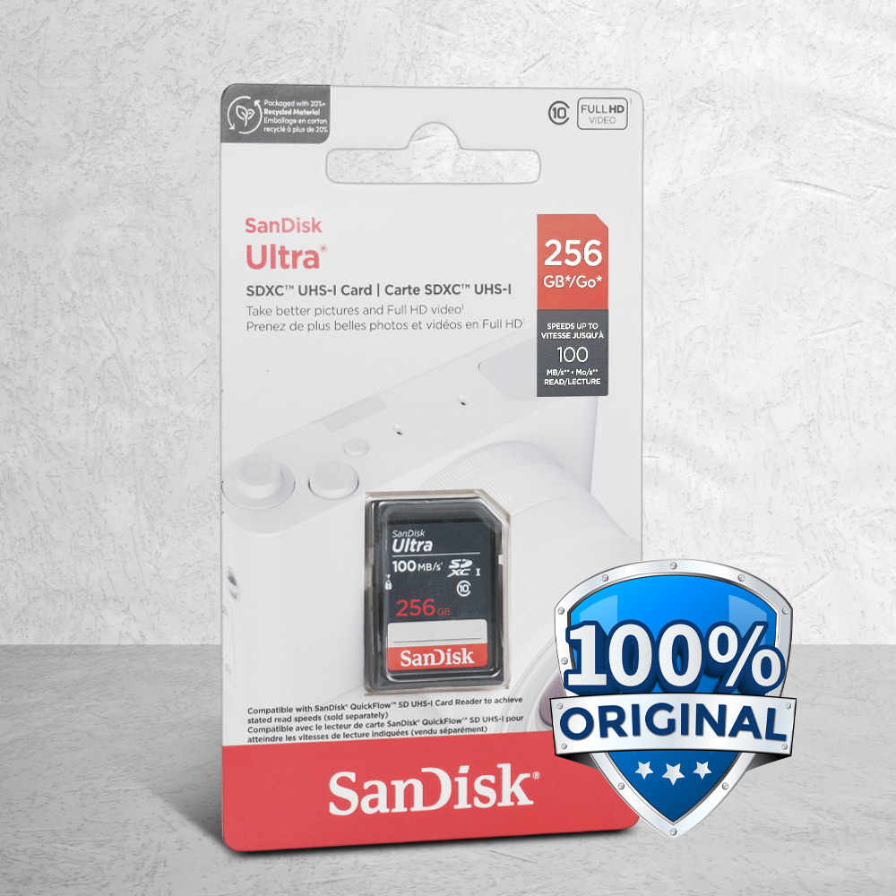 SanDisk Ultra SDHC/XC UHS-I Card Class 10 100MB/s 256GB - SDSDUNR-GN3IN Gambar produk SanDisk Ultra SDHC/XC UHS-I Card Class 10 100MB/s 256GB - SDSDUNR-GN3IN