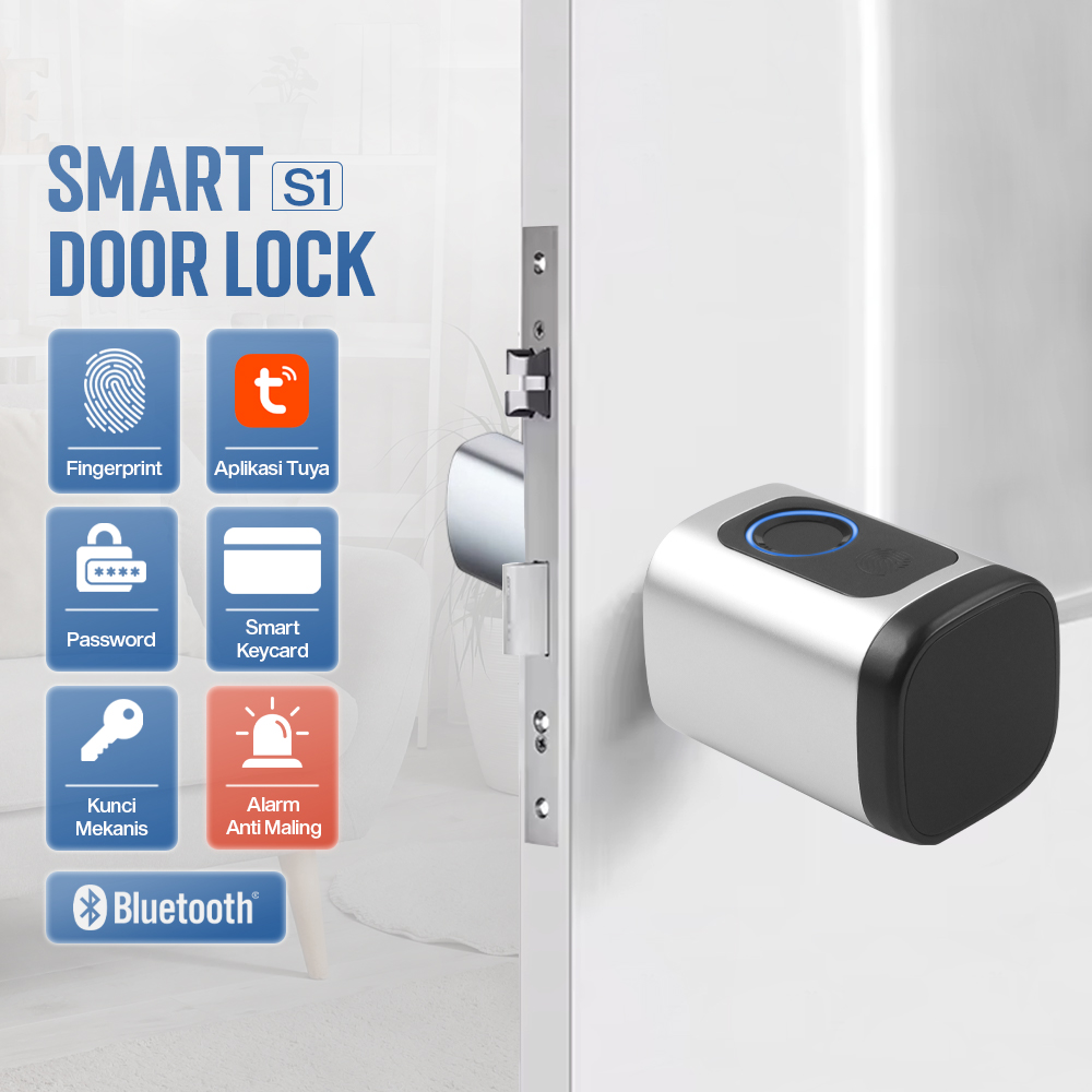 Gambar produk Juheenda Smart Door Lock Fingerprint Bluetooth Card Alarm Tuya Smart - S1