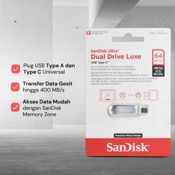 Gambar produk SanDisk Ultra Dual Drive Luxe USB Type C 3.1/3.2 Gen 1 64GB - SDDDC4