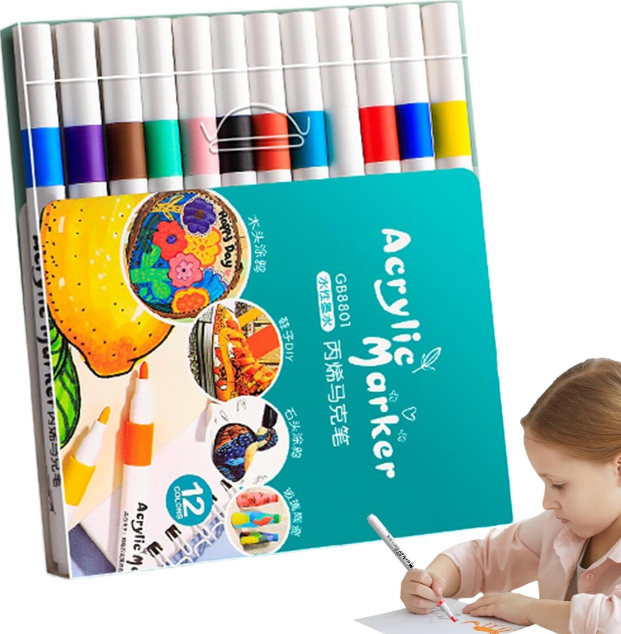 Gambar produk HUNJHYC Spidol Warna Anak Acrylic Marker Fine Tip Quick Dry Waterproof 12 Warna - GB8801