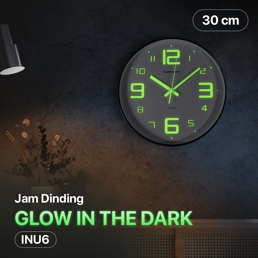 TaffHOME Jam Dinding Quartz Luminous Glow in The Dark Large Font 30cm - INU6 Gambar produk TaffHOME Jam Dinding Quartz Luminous Glow in The Dark Large Font 30cm - INU6