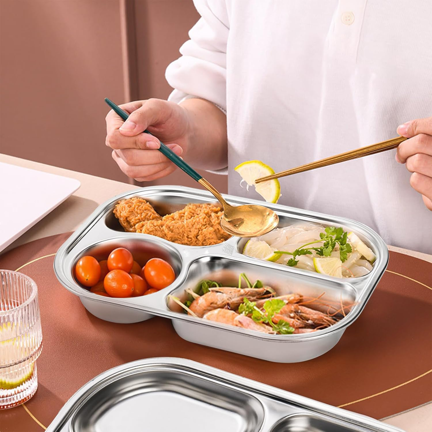Gambar produk WIMPY Piring Makan Stainless Steel 304 Tray Fast Food 4 Grid - W-005
