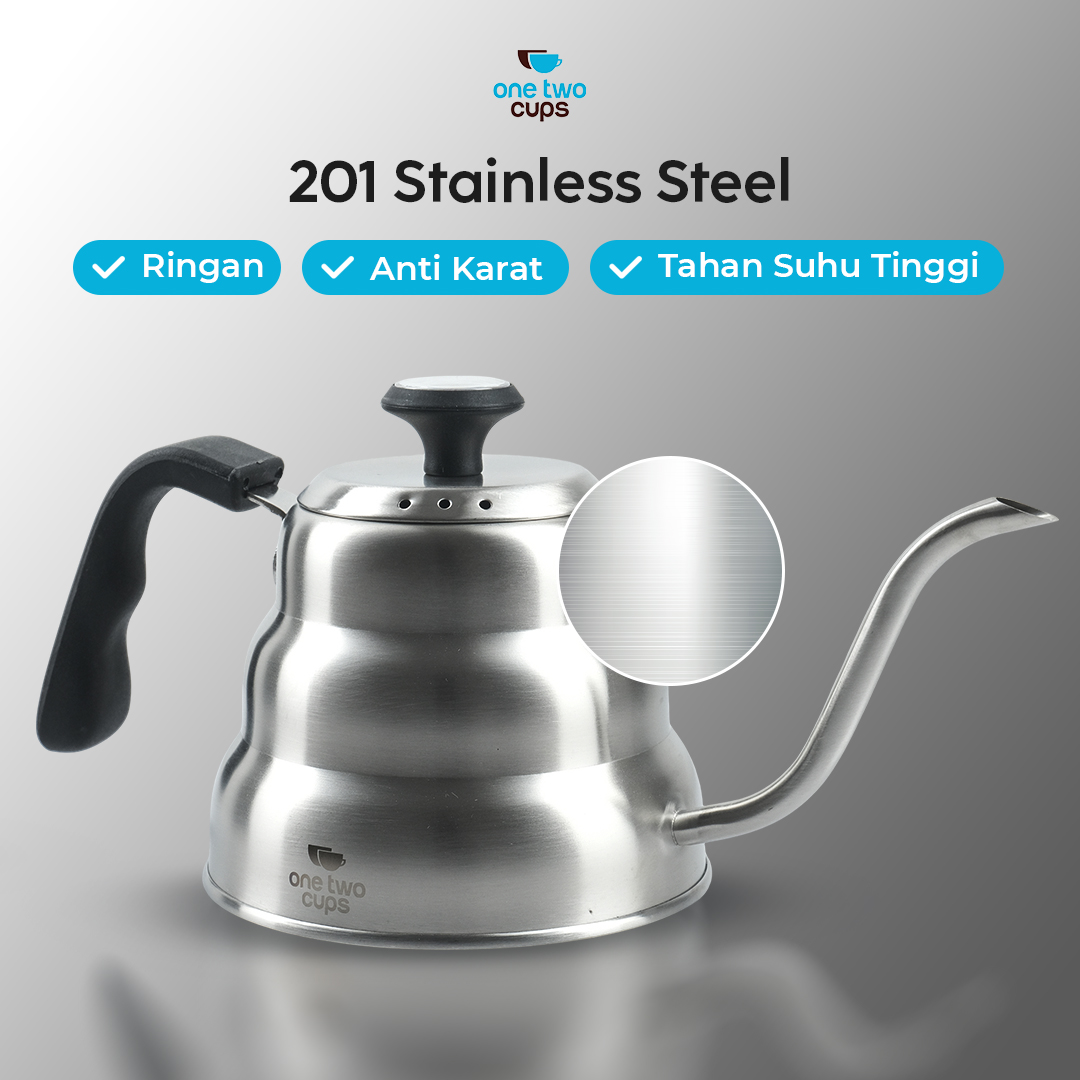 One Two Cups Teko Kopi Leher Angsa Gooseneck Pour Over Thermometer 1L - OTC201 Gambar produk One Two Cups Teko Kopi Leher Angsa Gooseneck Pour Over Thermometer 1L - OTC201
