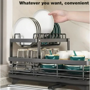 Gambar produk NYTRYD Rak Piring Dapur 2 Susun Draining Rack Plate Bowls Carbon Steel - NY-3
