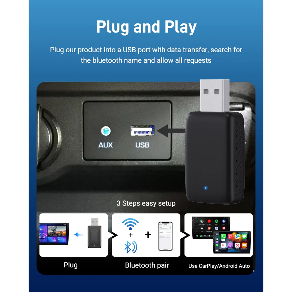 Gambar produk ACODO Dongle Wireless Carplay Android Auto Bluetooth 5.0 WiFi 5.8GHz - A50