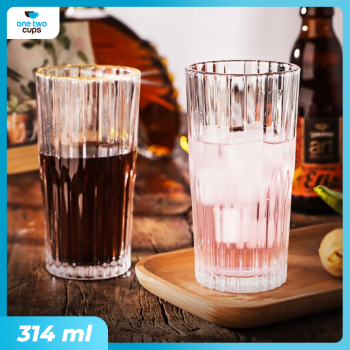 One Two Cups Gelas Kaca Aesthetic Kopi Teh Simple Striped Glass - J15