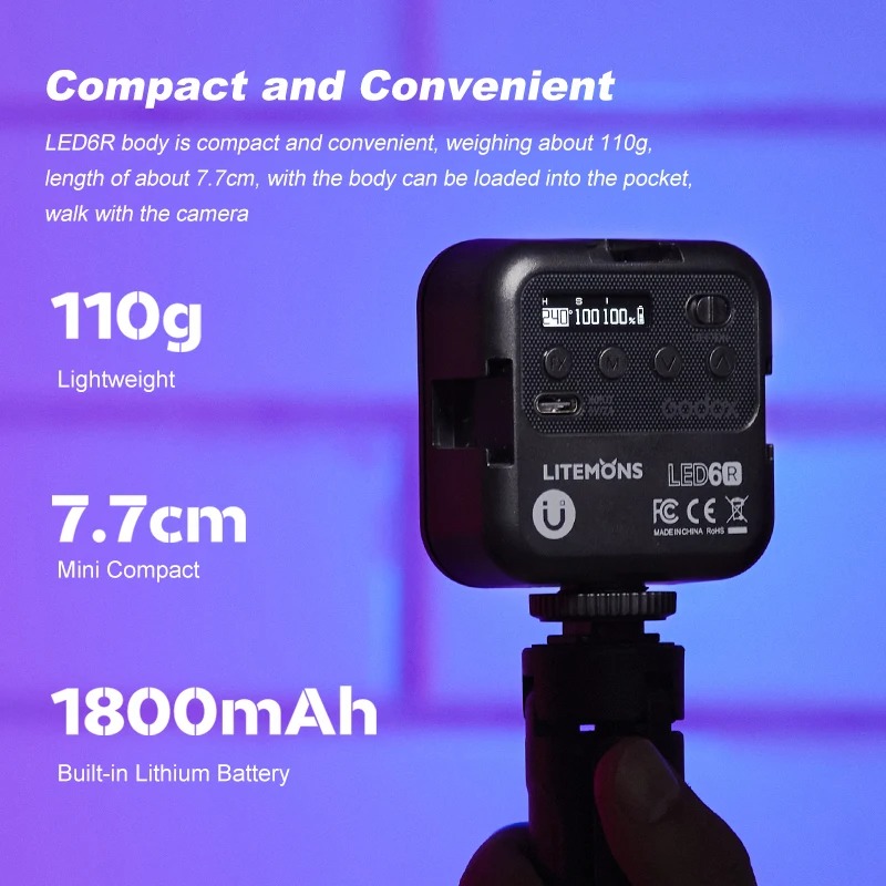 Gambar produk Godox Lampu Fill Light LED Magnetic RGBW 3200-6500K 1800mAh 6W - LED6R