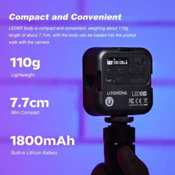 Gambar produk Godox Lampu Fill Light LED Magnetic RGBW 3200-6500K 1800mAh 6W - LED6R