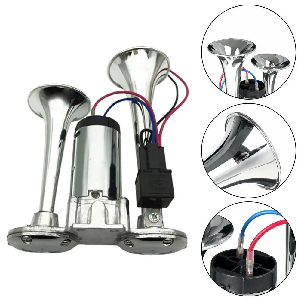 Gambar produk HX Klakson Terompet Truk Mobil Double Tube Horn Zinc Alloy 300dB 24V - H2