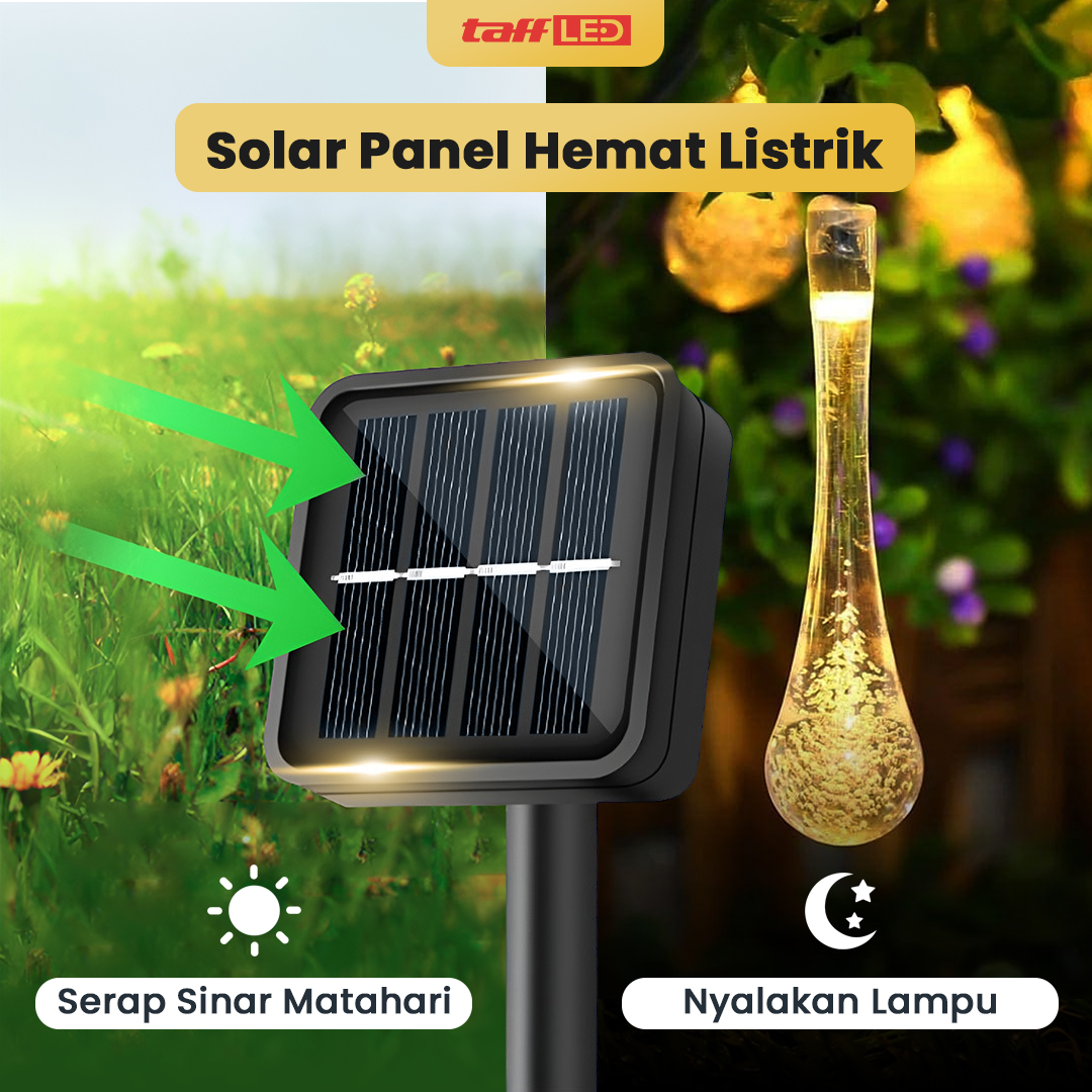TaffLED Lampu Hias String Lights Raindrop Solar 30LED 6.5M Warm White - SP030 Gambar produk TaffLED Lampu Hias String Lights Raindrop Solar 30LED 6.5M Warm White - SP030
