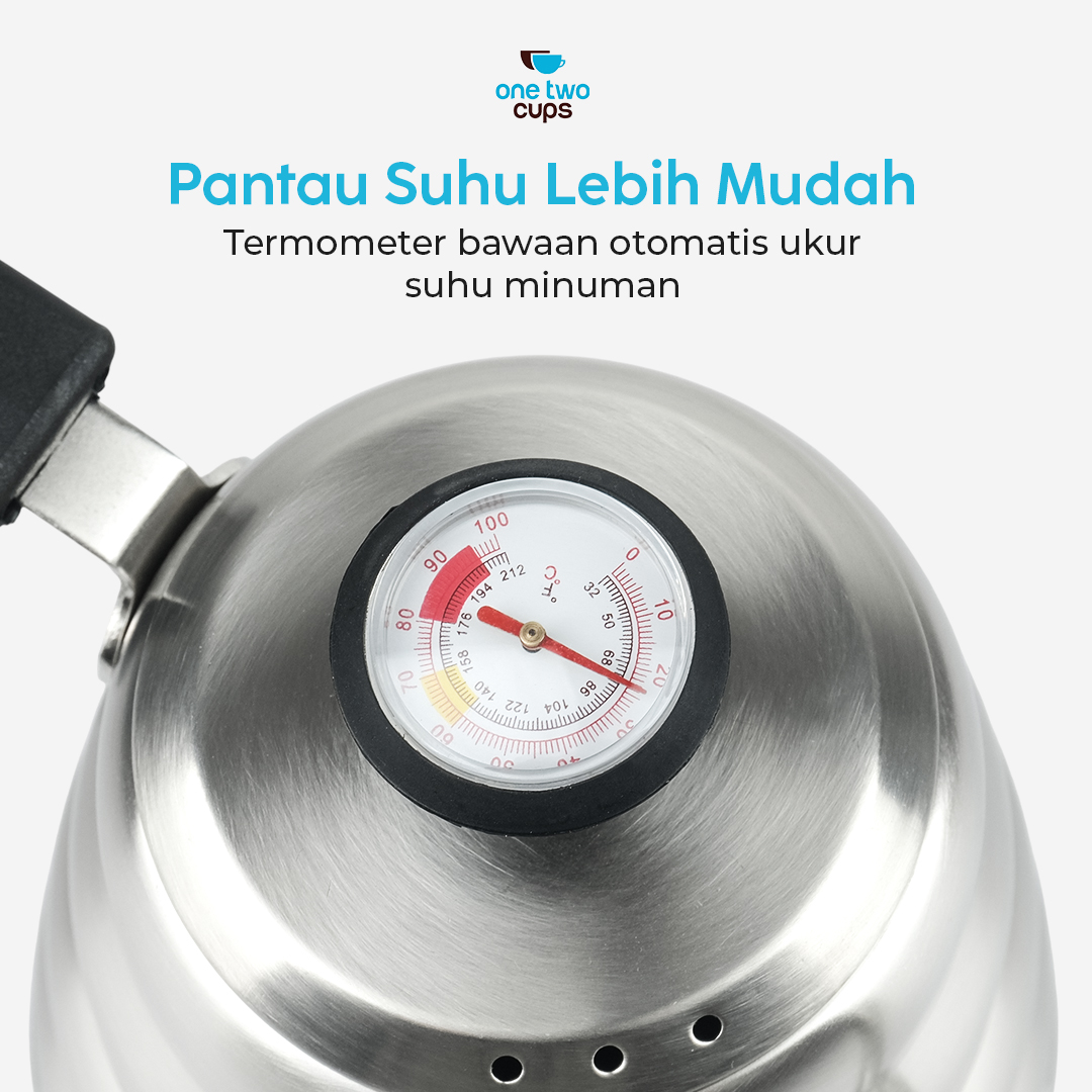 One Two Cups Teko Kopi Leher Angsa Gooseneck Pour Over Thermometer 1L - OTC201 Gambar produk One Two Cups Teko Kopi Leher Angsa Gooseneck Pour Over Thermometer 1L - OTC201