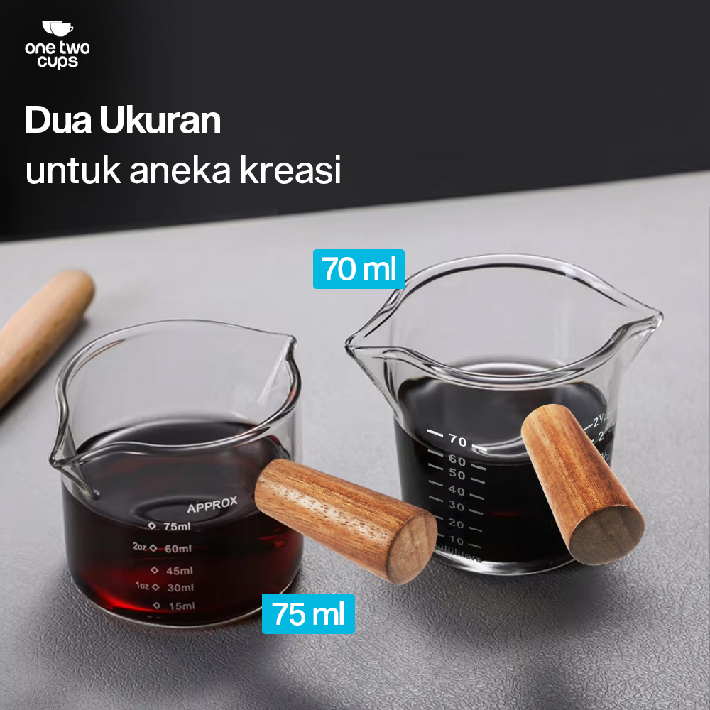 One Two Cups Gelas Milk Jug Pitcher Espresso Double Mouth 75ml - S08 Gambar produk One Two Cups Gelas Milk Jug Pitcher Espresso Double Mouth 75ml - S08
