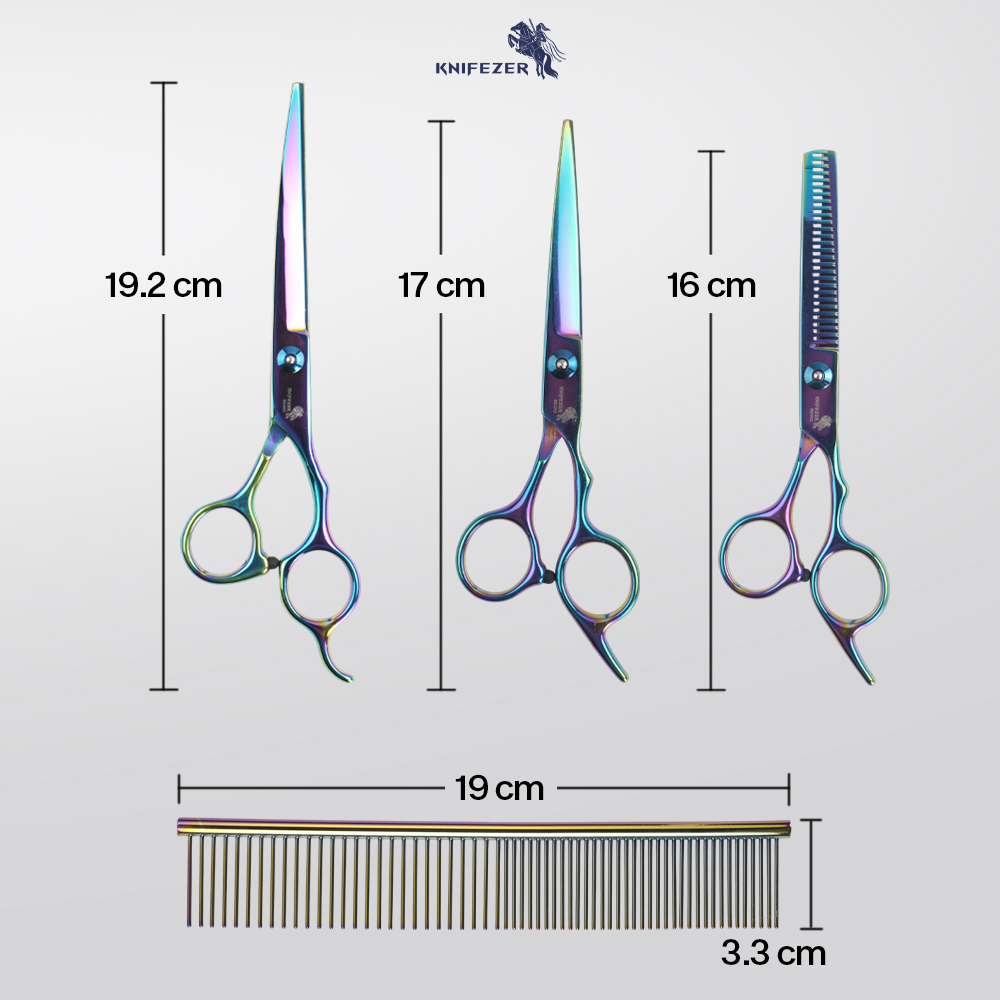 KNIFEZER Set Gunting Grooming Bulu Hewan Peliharaan 4in1 - 62HRC Gambar produk KNIFEZER Set Gunting Grooming Bulu Hewan Peliharaan 4in1 - 62HRC