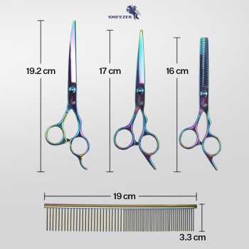 KNIFEZER Set Gunting Grooming Bulu Hewan Peliharaan 4in1 - 62HRC Gambar produk KNIFEZER Set Gunting Grooming Bulu Hewan Peliharaan 4in1 - 62HRC