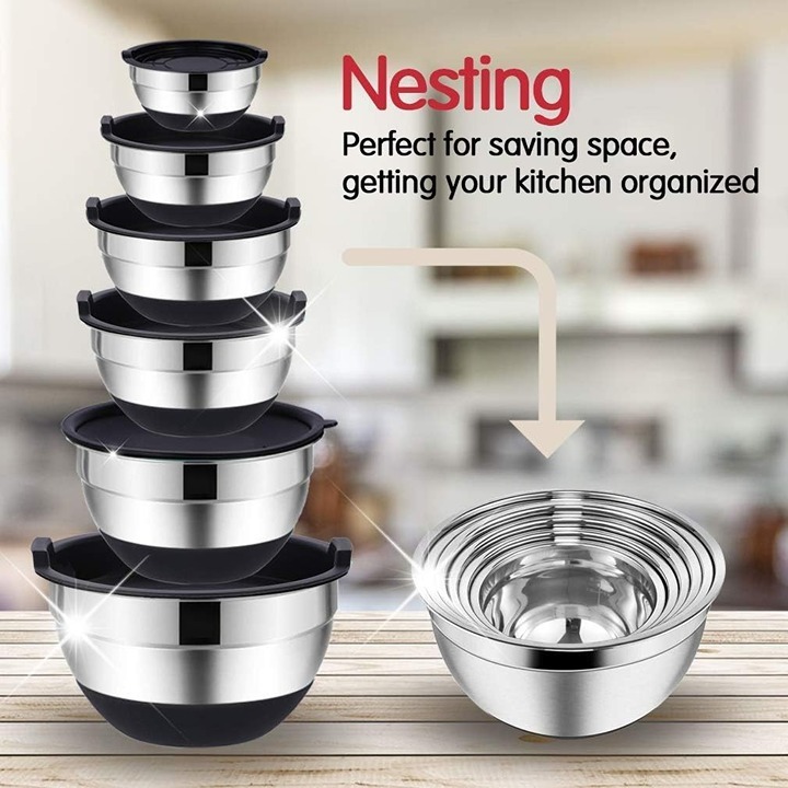Gambar produk MEJIMA Baskom Stainless Steel 201 Mixing Bowl Anti Slip Bottom Lid 28cm - MJ-201