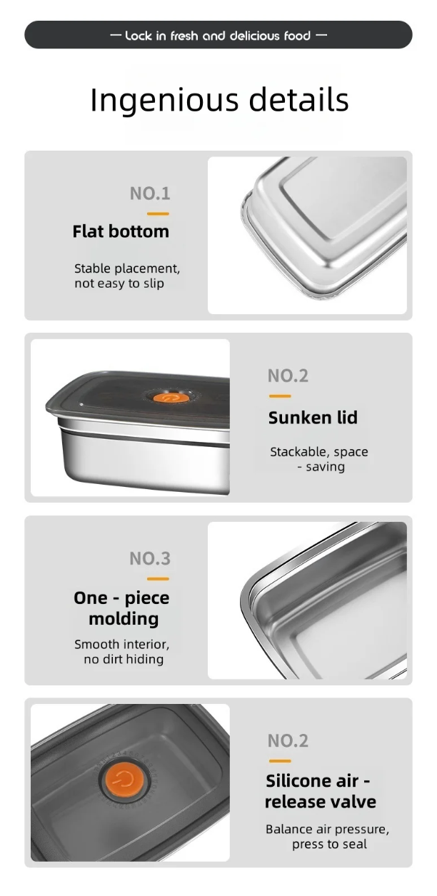 TaffHOME Kotak Makan Anti Tumpah Lunch Bento Box Stainless Steel 410 928ml - KT275 Gambar produk TaffHOME Kotak Makan Anti Tumpah Lunch Bento Box Stainless Steel 410 928ml - KT275