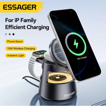 Gambar produk ESSAGER Wireless Charger Station 4in1 Stand Desktop iPhone Apple 15W - OJD-132