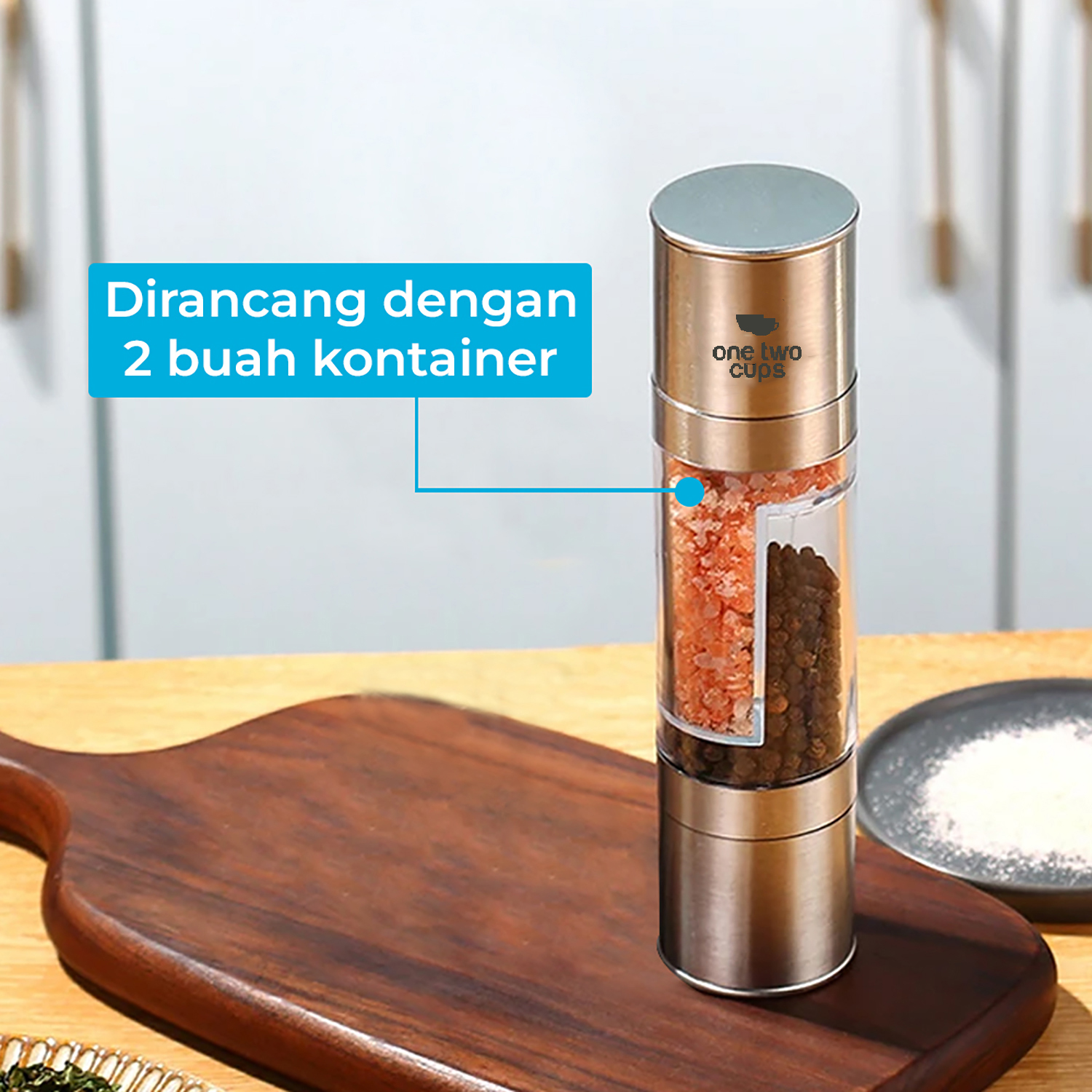 One Two Cups Penggiling Biji Lada 2in1 Spices Pepper Grinder 200ml - OT-22 Gambar produk One Two Cups Penggiling Biji Lada 2in1 Spices Pepper Grinder 200ml - OT-22