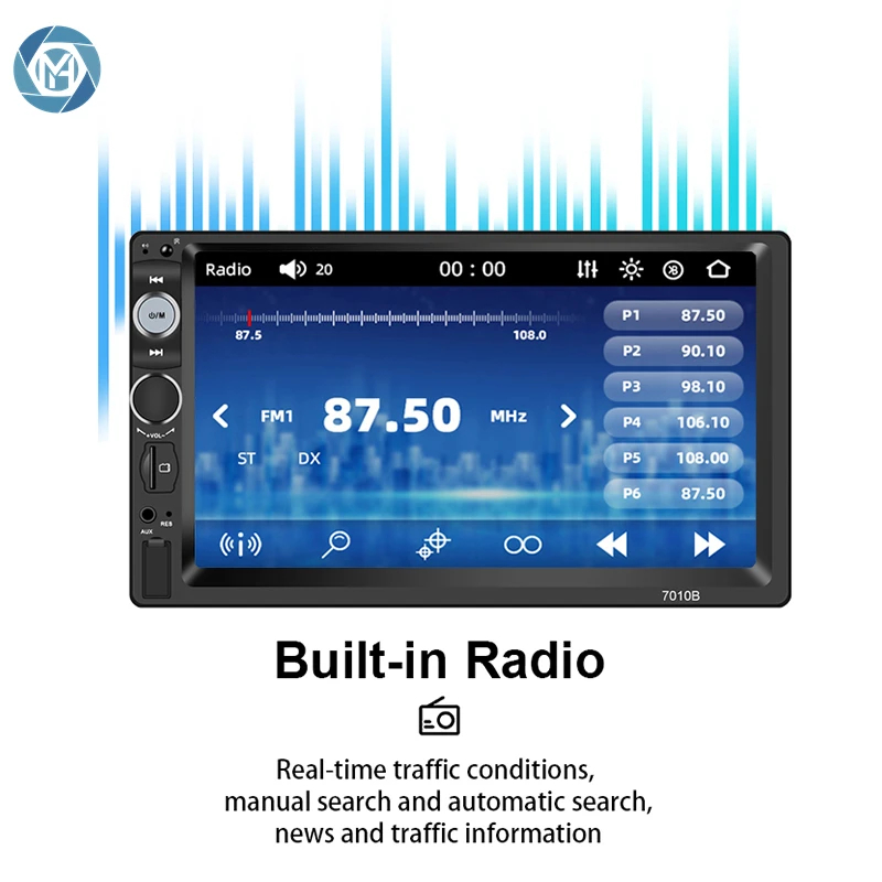 Gambar produk BQCC Head Unit Tape Mobil 2DIN Wireless CarPlay Android Auto 7 Inch - F7010C