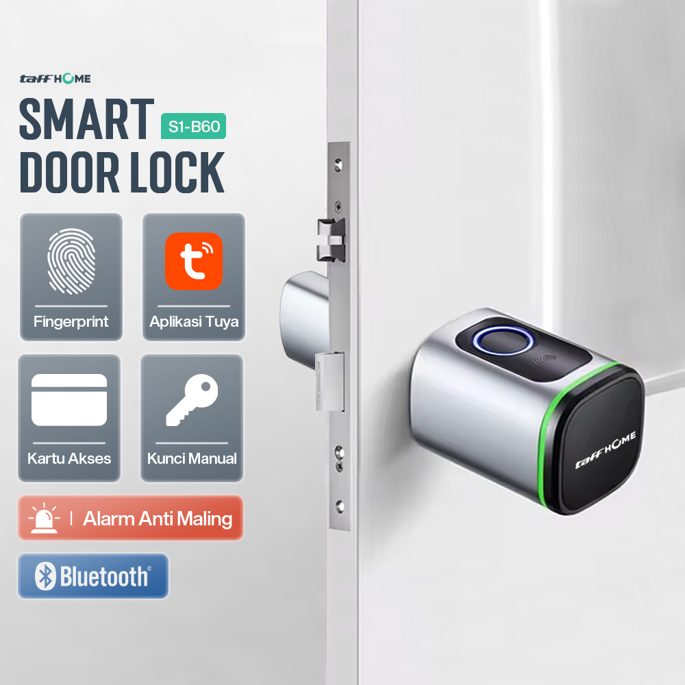 Gambar produk TaffHOME Smart Door Lock Fingerprint Bluetooth Card Alarm Tuya Smart - S1-B60