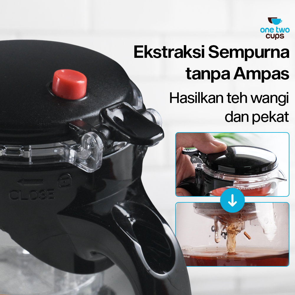 Gambar produk One Two Cups Teko Teh Kaca Saringan Tahan Panas Infuser Teapot 874ml - TP-757