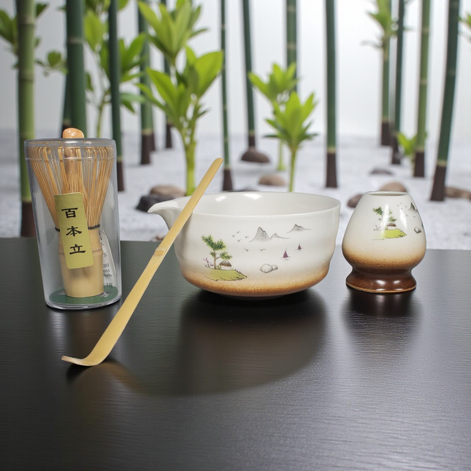 Gambar produk BeauOCS Matcha Set Chawan Chasen Stand Chashaku Ceramic 500ml 4 PCS - BS13