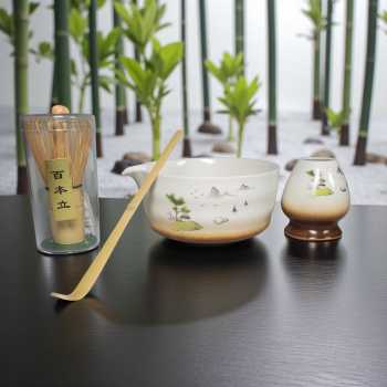 BeauOCS Matcha Set Chawan Chasen Stand Chashaku Ceramic 500ml 4 PCS - BS13