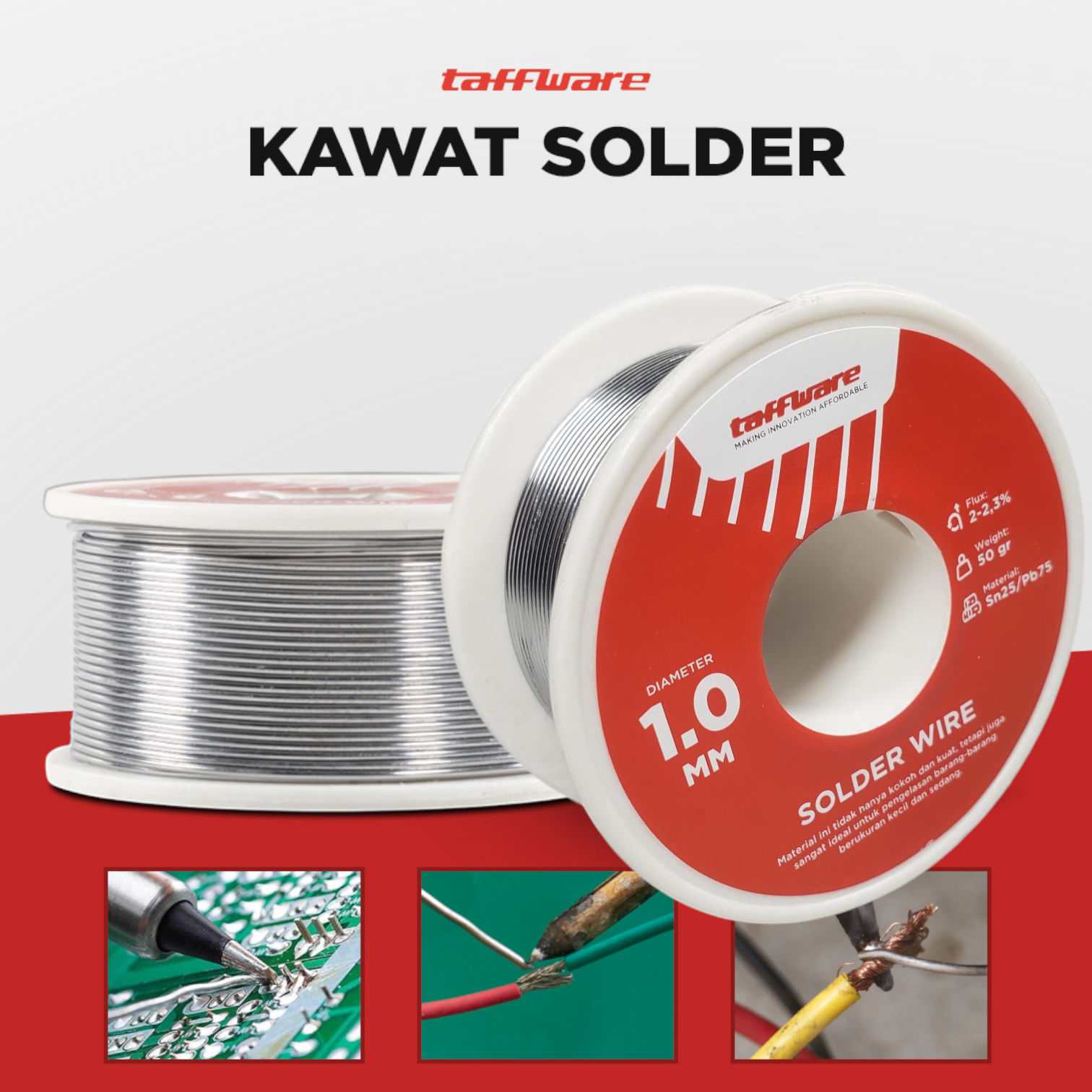 Taffware Kawat Timah Solder Flux Wire 1.0mm 50g - HD-1 Gambar produk Taffware Kawat Timah Solder Flux Wire 1.0mm 50g - HD-1