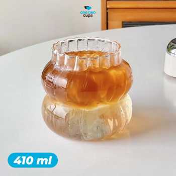 One Two Cups Gelas Kaca Aesthetic Kopi Teh Wave Stripe Shape - GK24