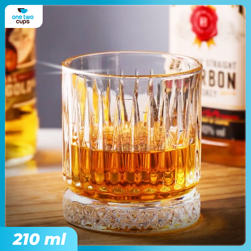 One Two Cups Gelas Whisky Cocktail Crystal Diamond Bottom Rock Glass 210ml - YH149 Gambar produk One Two Cups Gelas Whisky Cocktail Crystal Diamond Bottom Rock Glass 210ml - YH149