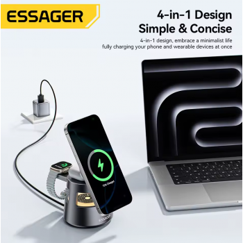 Gambar produk ESSAGER Wireless Charger Station 4in1 Stand Desktop iPhone Apple 15W - OJD-132