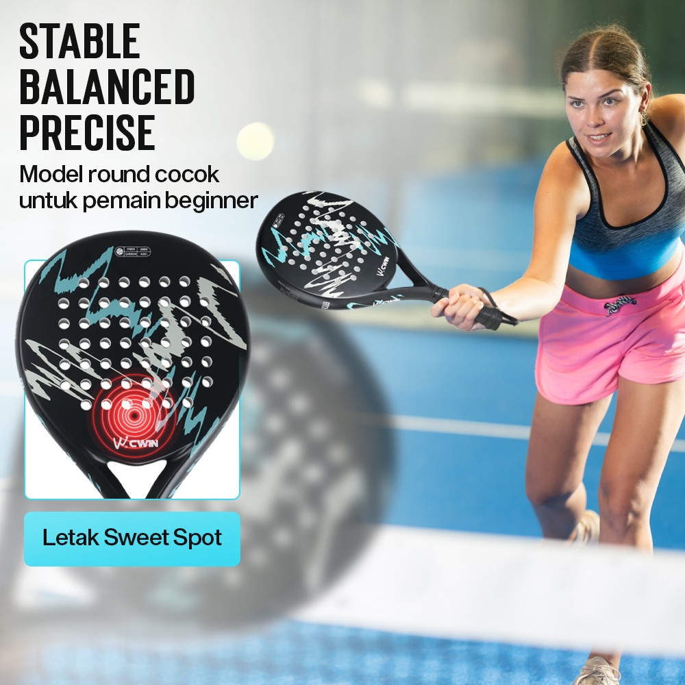 CWIN Raket Padel Round Carbon Fiber 3.6cm Thickness 365g - 4018 Gambar produk CWIN Raket Padel Round Carbon Fiber 3.6cm Thickness 365g - 4018