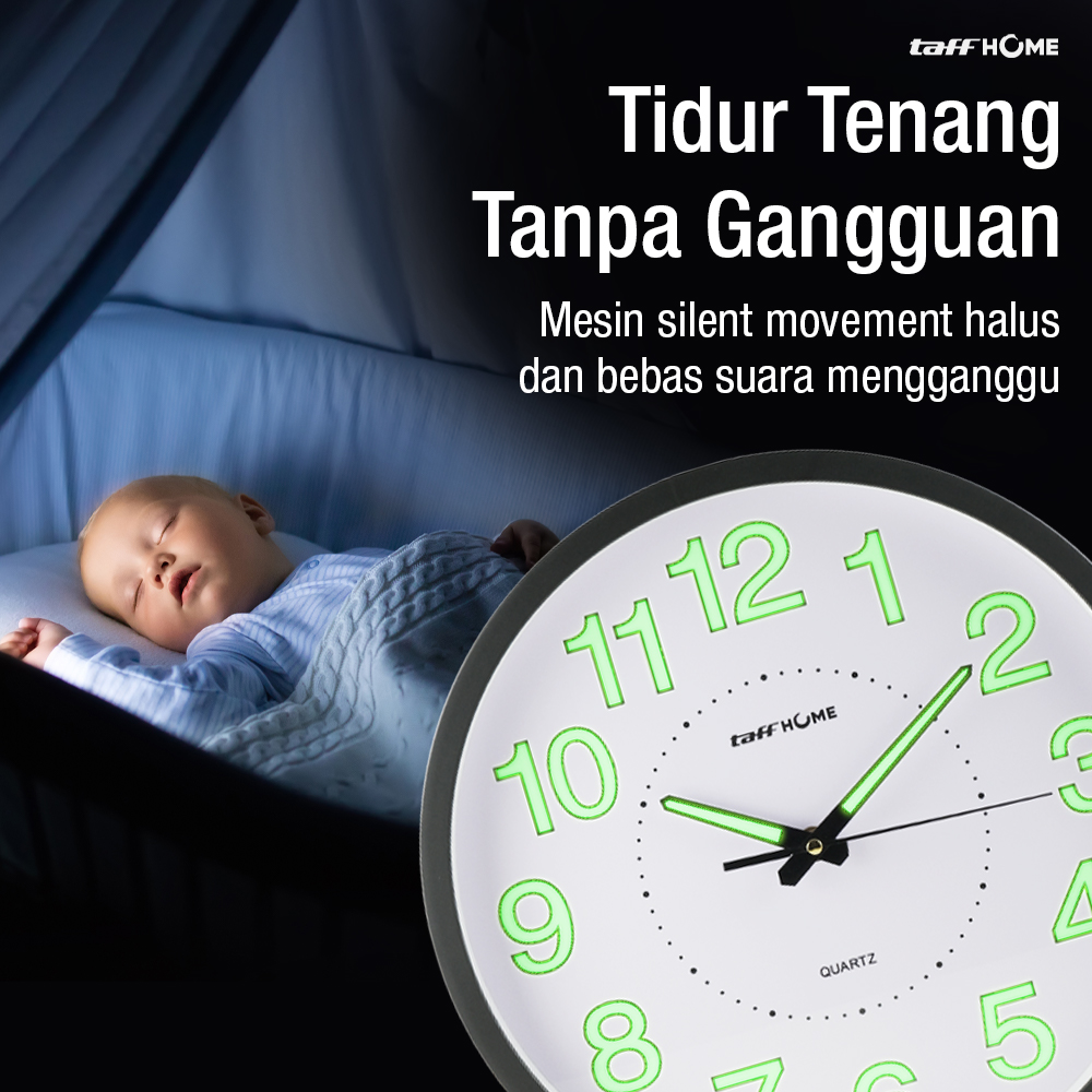 Gambar produk TaffHOME Jam Dinding Bulat Quartz Luminous Glow in The Dark 30cm MDB4