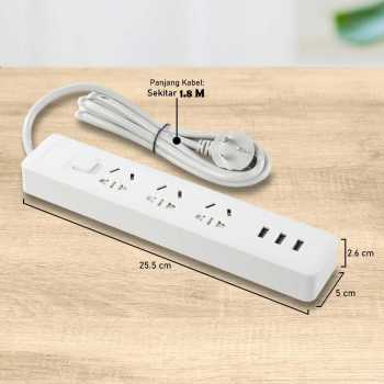 Gambar produk JRDQ Powerstrip 3 USB Type A Port and 3 Electric Plug with LED Light - JR033