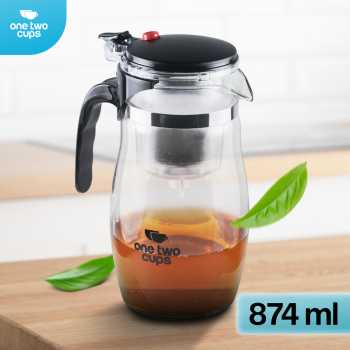 One Two Cups Teko Teh Kaca Saringan Tahan Panas Infuser Teapot 874ml - TP-757