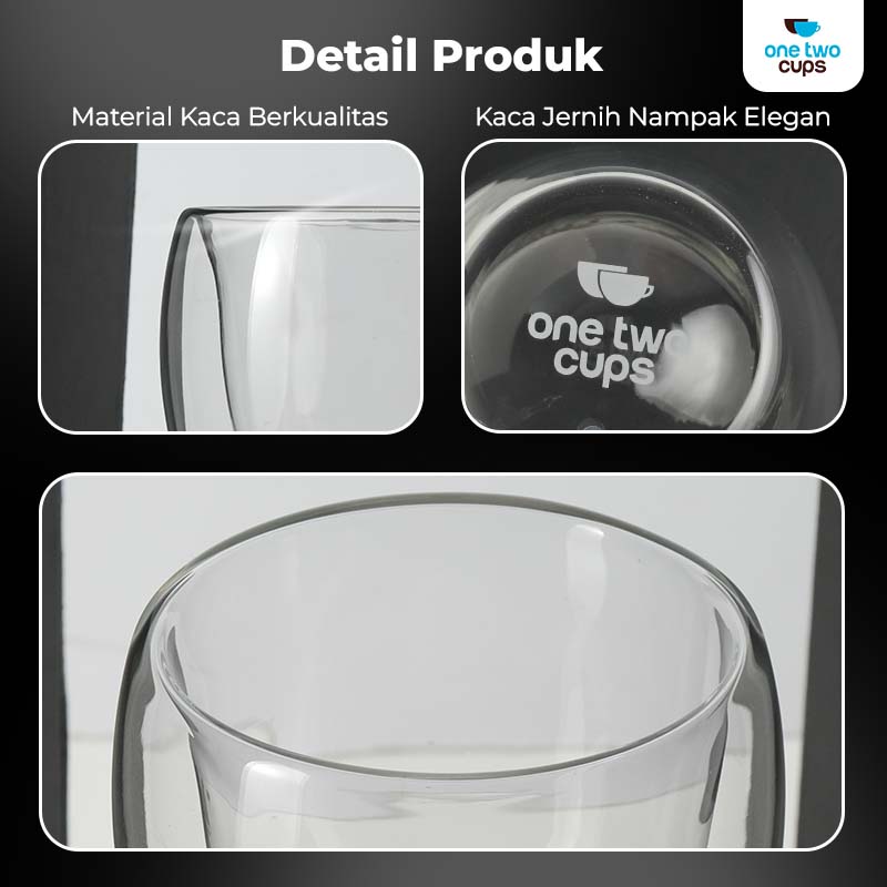 Gambar produk One Two Cups Gelas Kaca Aesthetic Tahan Panas Double Wall Glass 350ml - PLY1704