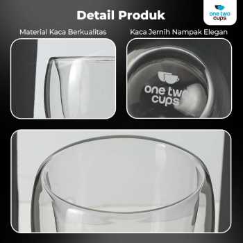 Gambar produk One Two Cups Gelas Kaca Aesthetic Tahan Panas Double Wall Glass 350ml - PLY1704